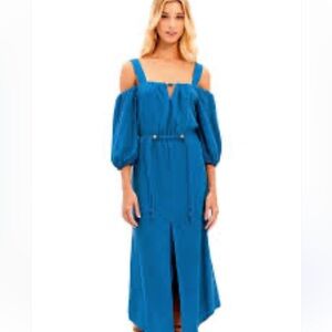 Vix Jade Dress Blue off the shoulder midi dress NWT